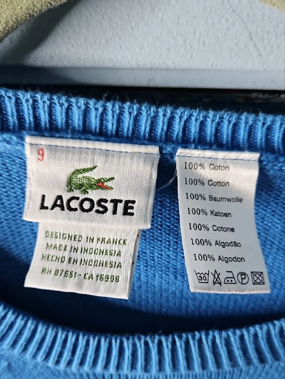 Lacoste Men’s Crewneck Sweater in Light Blue with Croc Logo